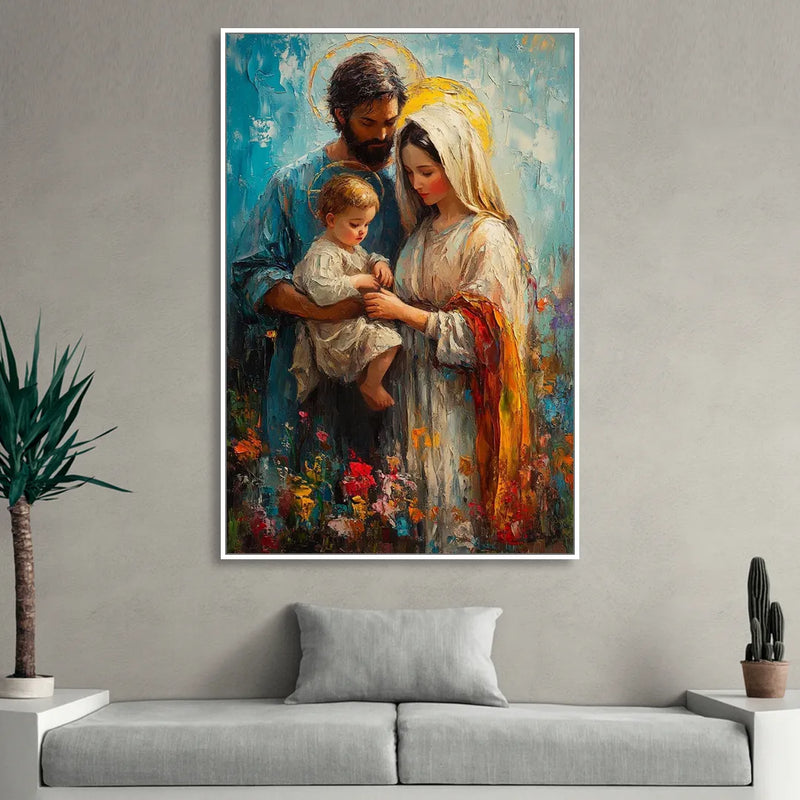 The Holy Family Christian Abstract Sitting Room - White Canvas Wall Art