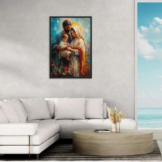 The Holy Family Christian Abstract - Living Room Black Frame Canvas