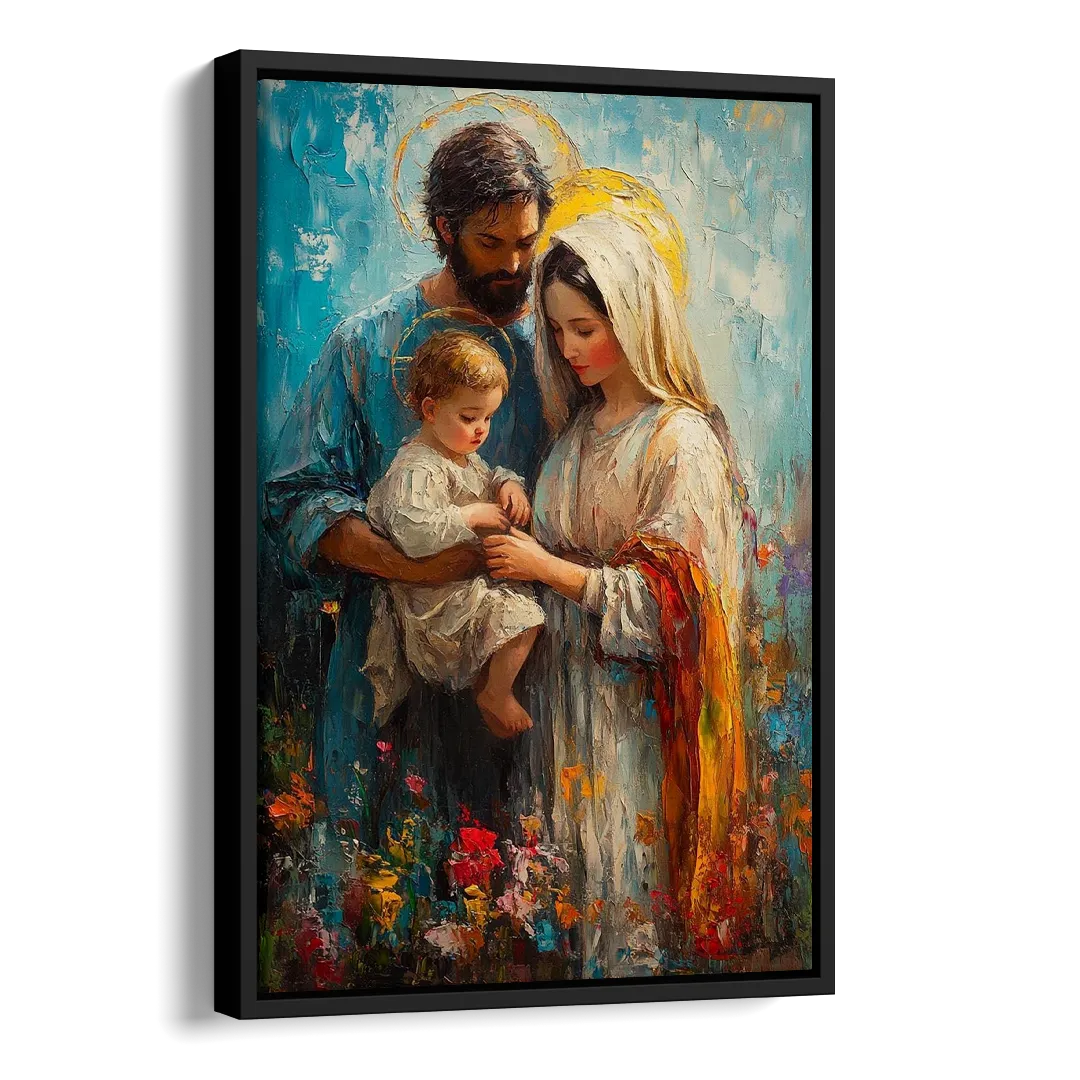 The Holy Family Christian Abstract Side - Black Canvas Wall Art