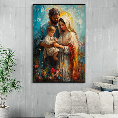 The Holy Family Christian Abstract Living Room - Black Canvas Wall Art