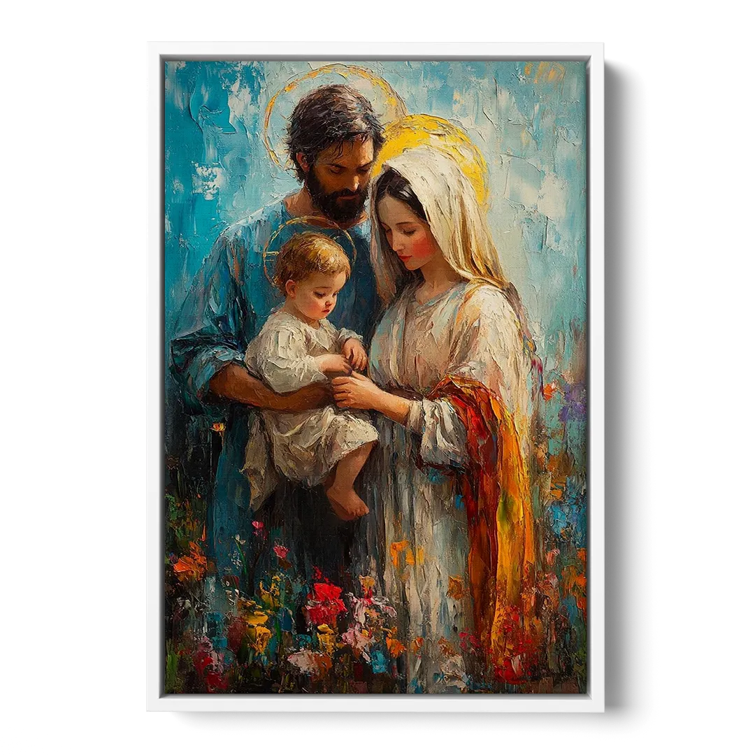 The Holy Family Christian Abstract - White Frame Canvas