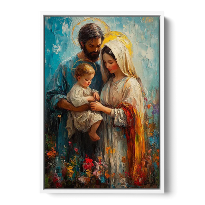 The Holy Family Christian Abstract - White Frame Canvas