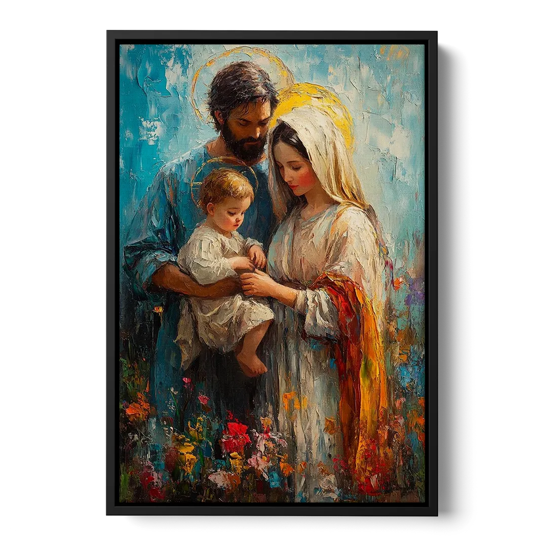 The Holy Family Christian Abstract Front - Black Canvas Wall Art