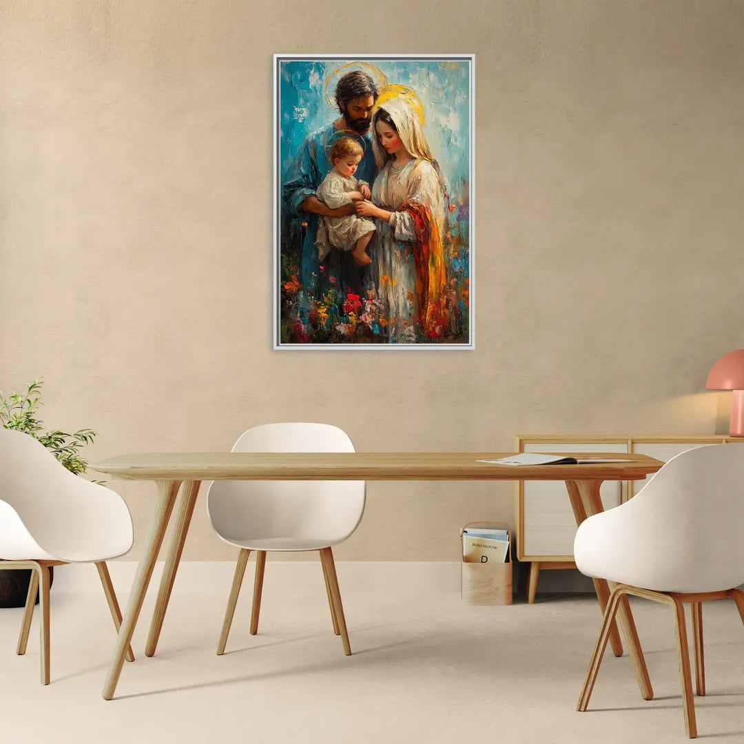 The Holy Family Christian Abstract - Living Room White Frame Canvas