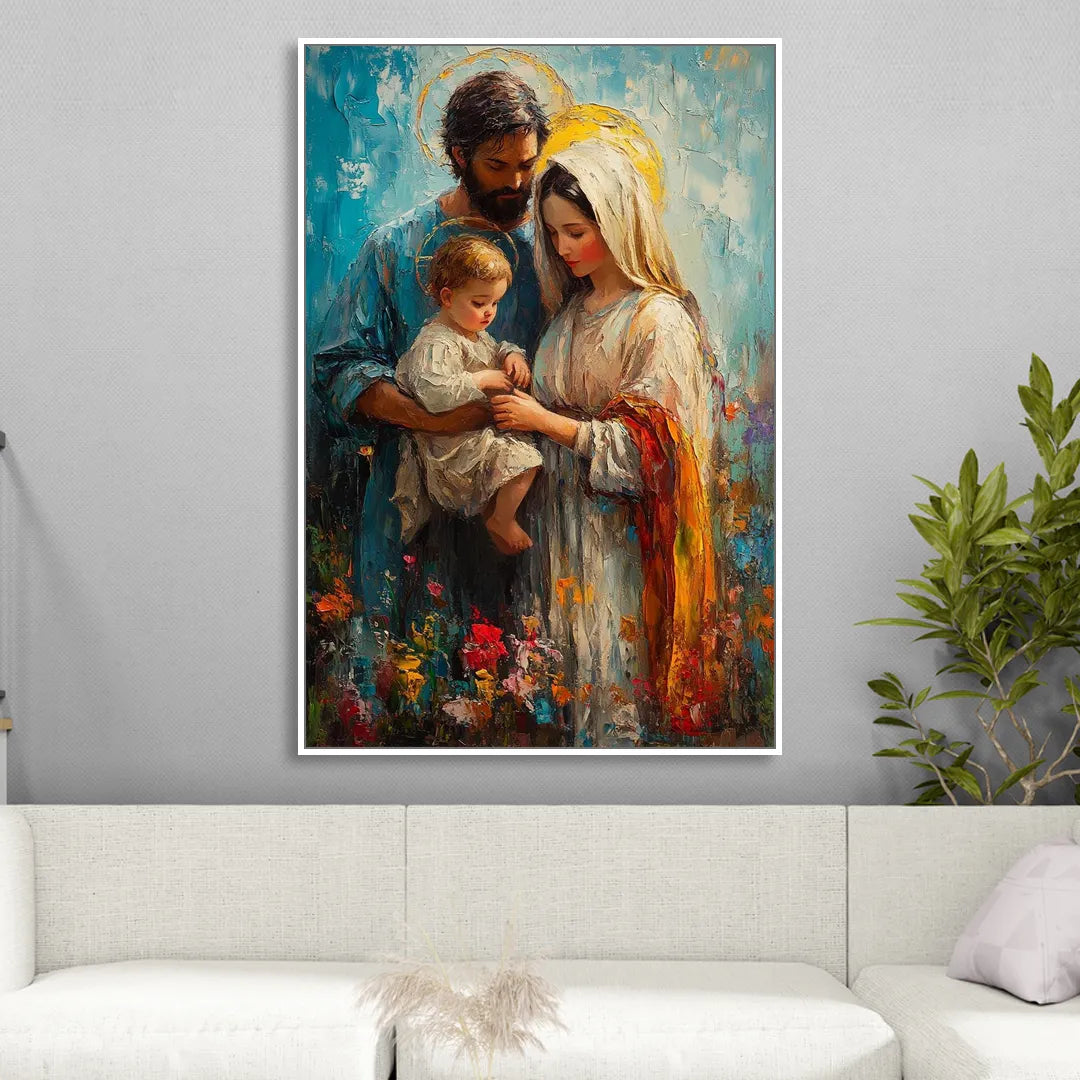 The Holy Family Christian Abstract Living Room - White Canvas Wall Art