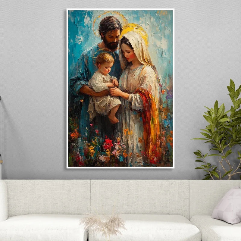 The Holy Family Christian Abstract Living Room - White Canvas Wall Art