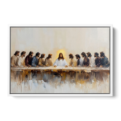 The Last Supper Modern Christian - White Framed Canvas Wall Art - Front