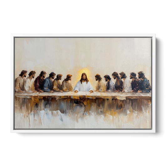 The Last Supper Modern Christian - White Framed Canvas Wall Art - Front