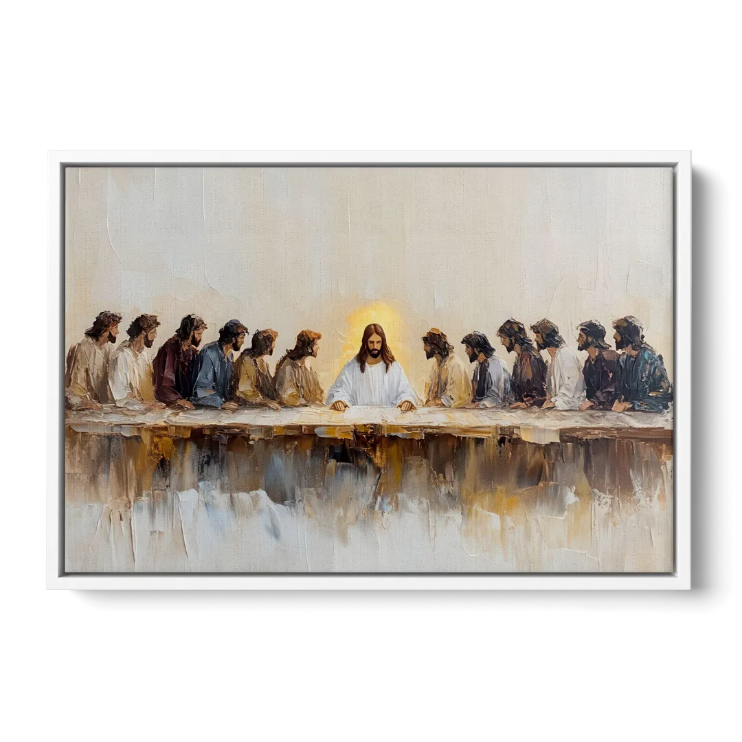 The Last Supper Modern Christian - White Frame Canvas