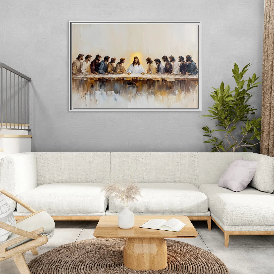 The Last Supper Modern Christian - Living Room White Frame Canvas