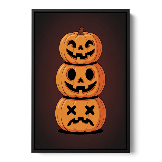 The Three Pumpkins - Black Framed Canvas Wall Art - Front