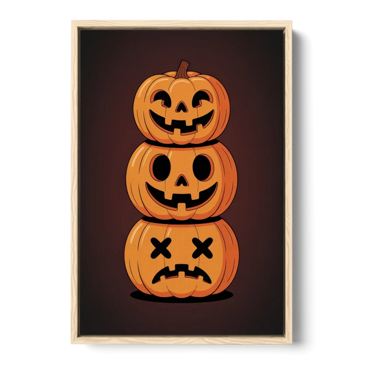 The Three Pumpkins - Oak Framed Canvas Wall Art - Front