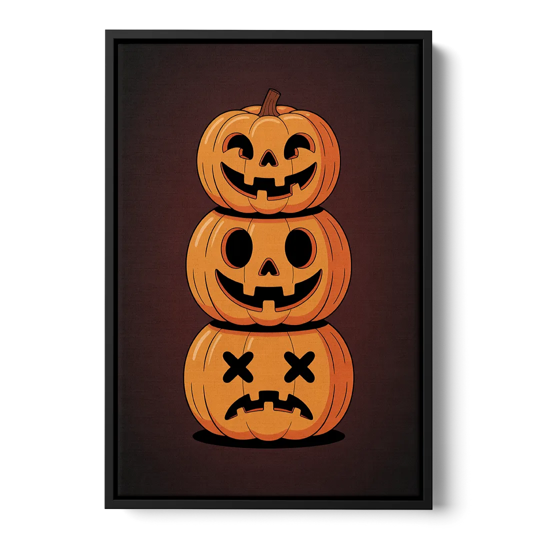 The Three Pumpkins Front - Black Canvas Wall Art