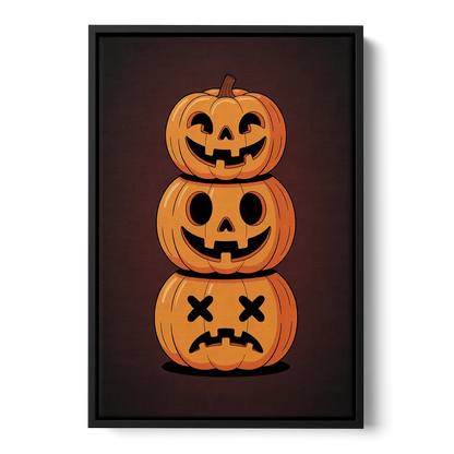 The Three Pumpkins Front - Black Canvas Wall Art