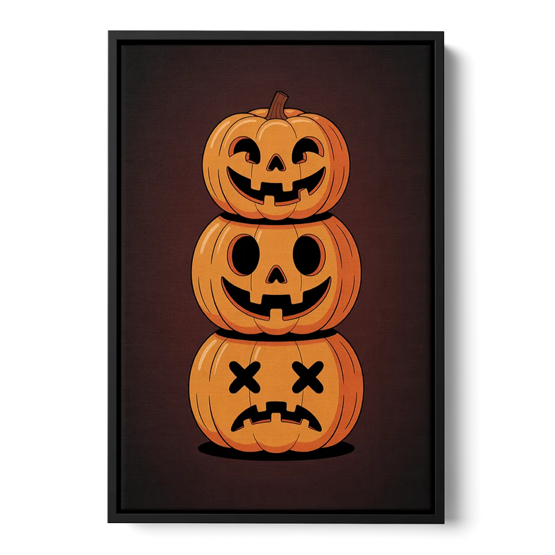 The Three Pumpkins Front - Black Canvas Wall Art
