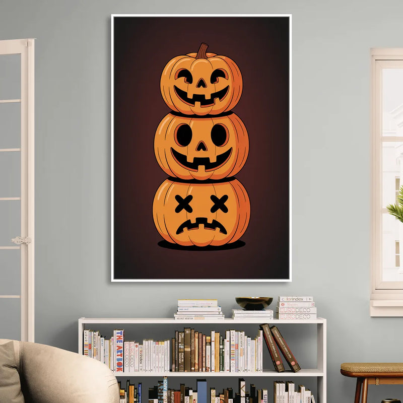 The Three Pumpkins Sitting Room - White Canvas Wall Art