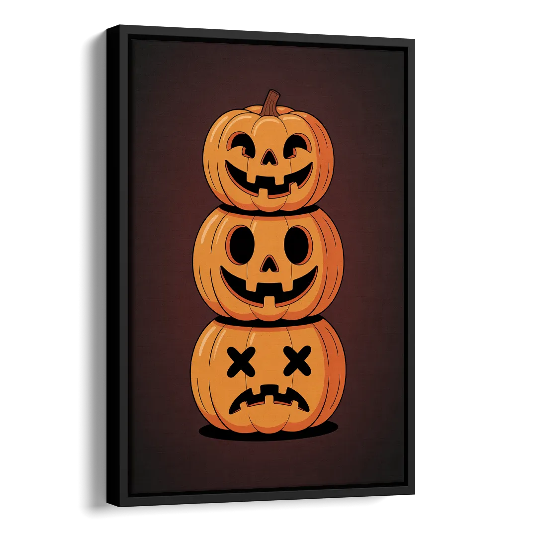 The Three Pumpkins Side - Black Canvas Wall Art