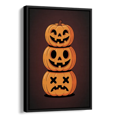 The Three Pumpkins Side - Black Canvas Wall Art