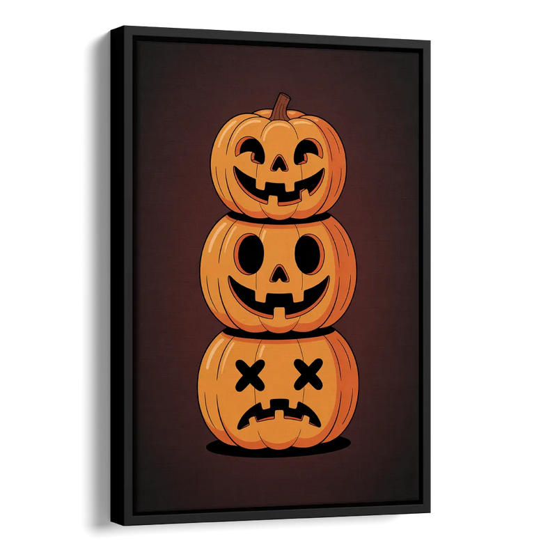The Three Pumpkins Side - Black Canvas Wall Art