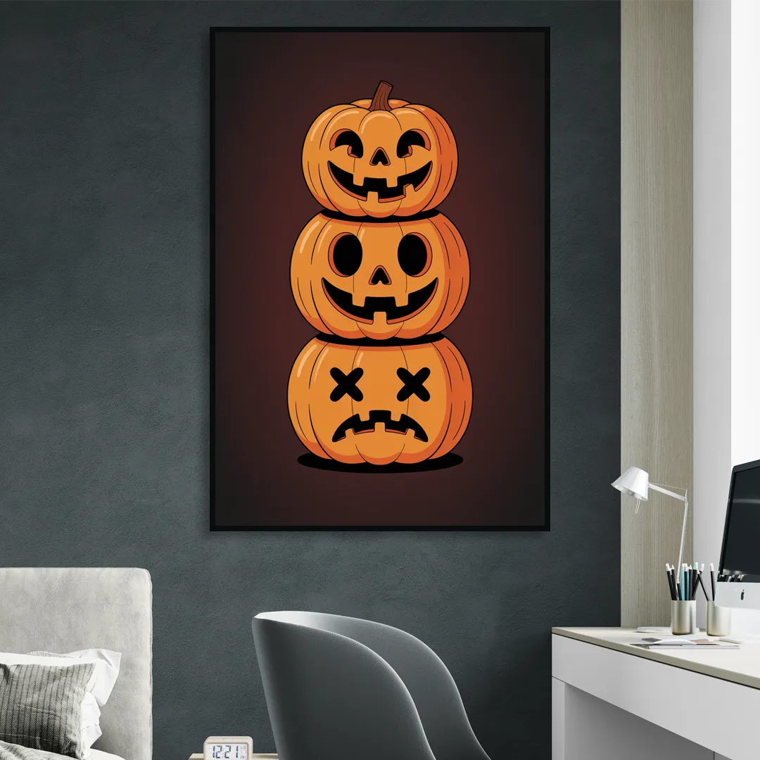 The Three Pumpkins Living Room - Black Canvas Wall Art