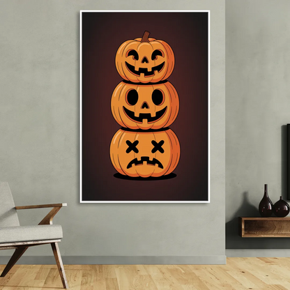 The Three Pumpkins Living Room - White Canvas Wall Art