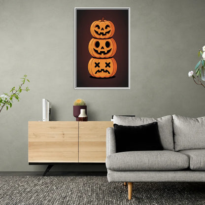 The Three Pumpkins - Living Room White Frame Canvas