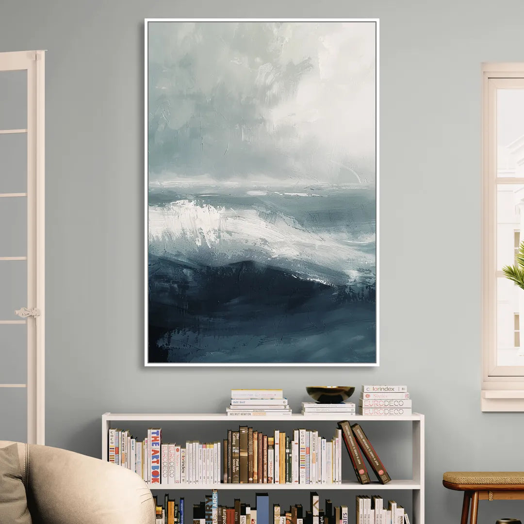 The Wave Breathes Living Room - White Canvas Wall Art