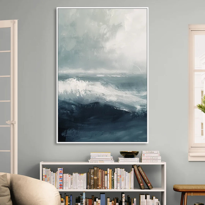 The Wave Breathes Living Room - White Canvas Wall Art