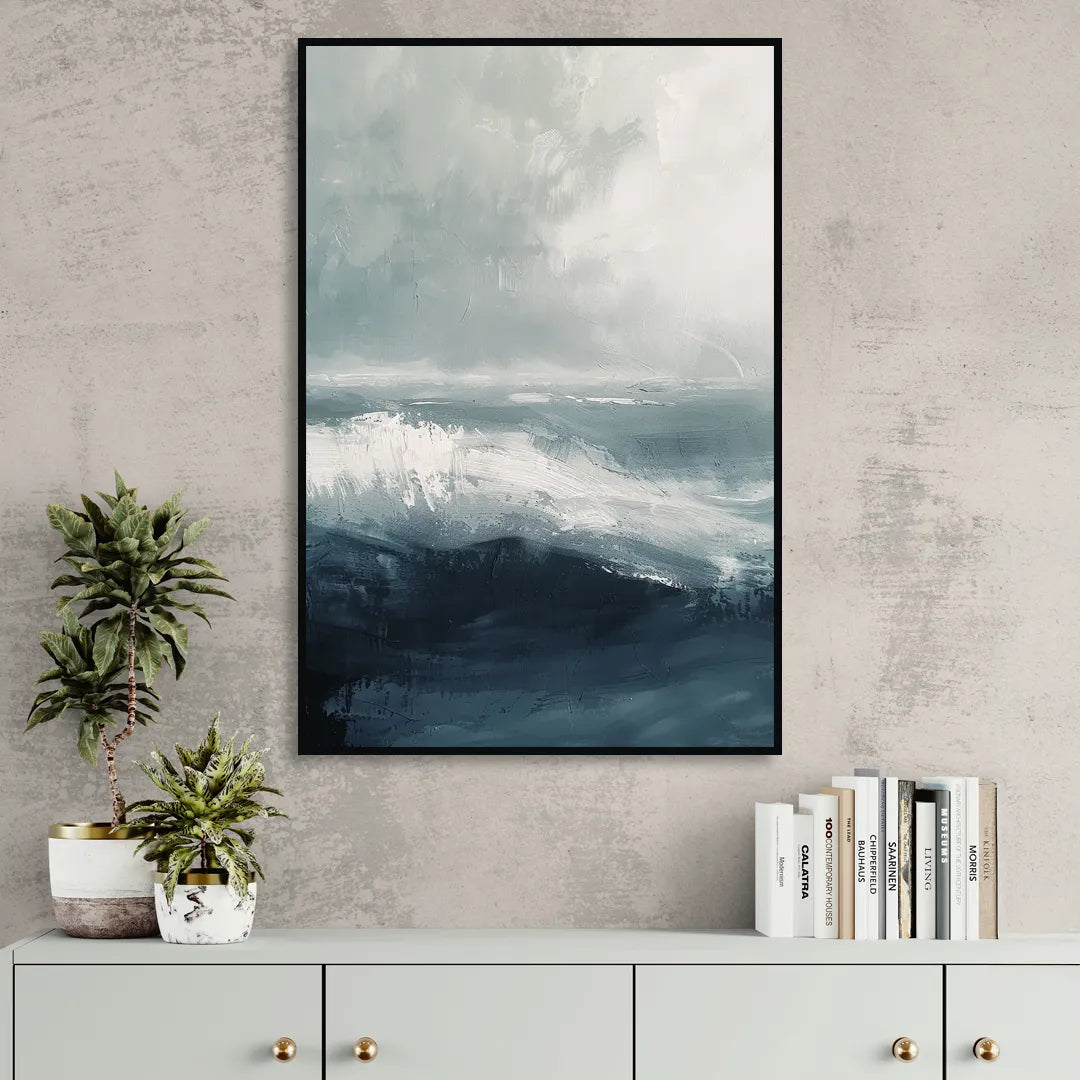 The Wave Breathes Living Room - Black Canvas Wall Art