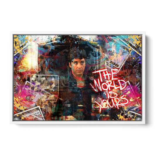 The World is Yours - White Framed Canvas Wall Art - Front