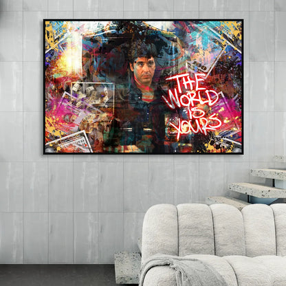 The World is Yours Living Room - Black Canvas Wall Art