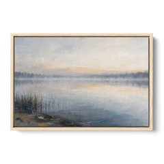 Therapist Office Wall Art of Reeds at Dawn - Oak Framed Canvas Wall Art - Front