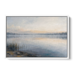 Therapist Office Wall Art of Reeds at Dawn - White Framed Canvas Wall Art - Front