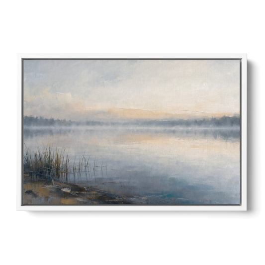 Therapist Office Wall Art of Reeds at Dawn - White Framed Canvas Wall Art - Front