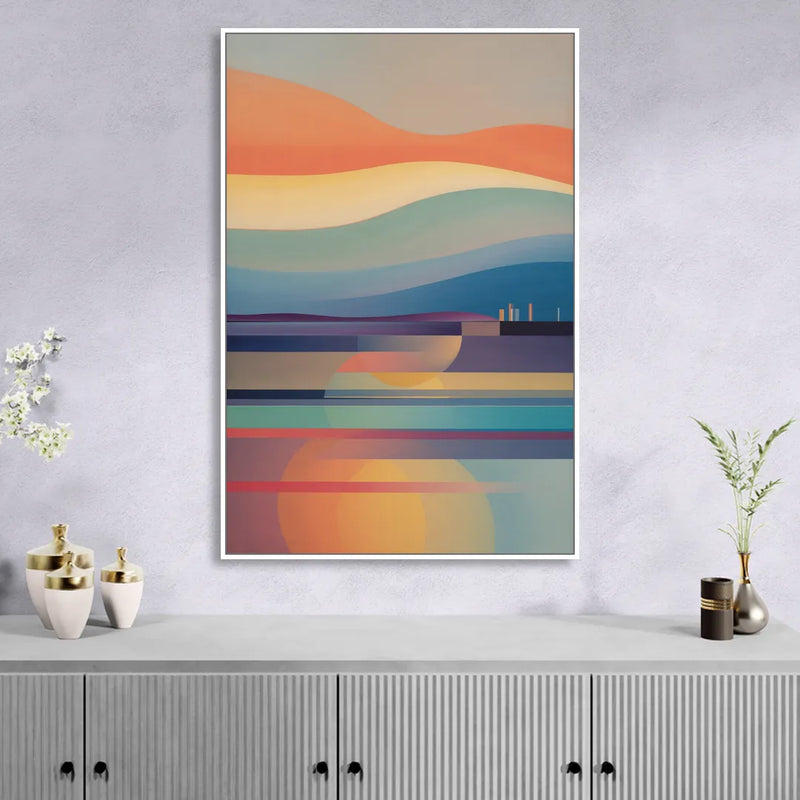 Thermaic Gulf Sunset Living Room - White Canvas Wall Art