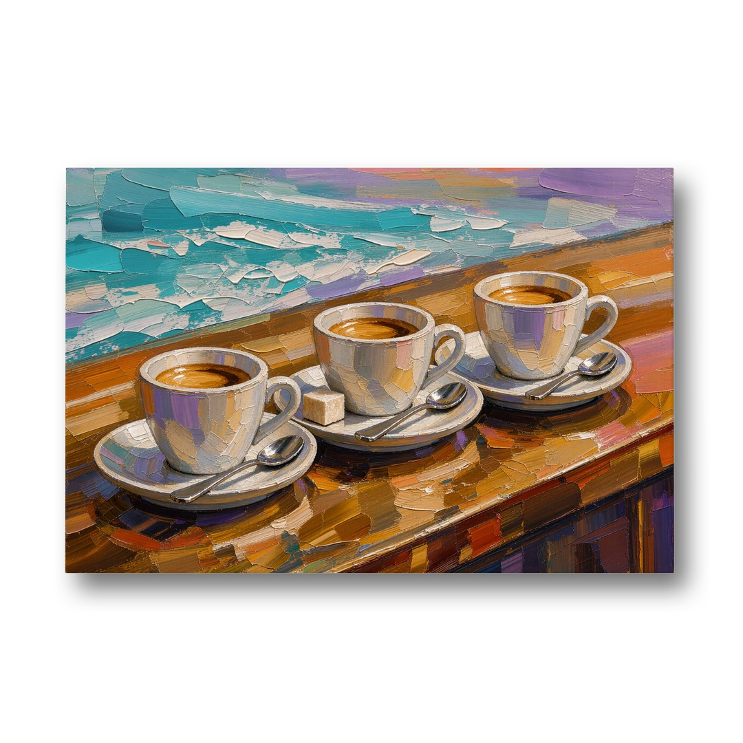 Three Espresso Cups on the Bar - Canvas Wall Art - Front