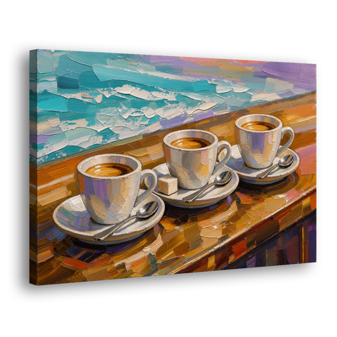 Three Espresso Cups on the Bar for a Coffee Bar - Canvas Wall Art