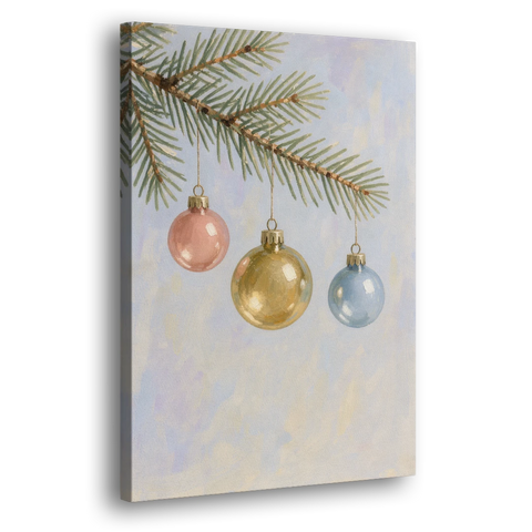 Three Glass Baubles on a Fir Branch - Canvas Wall Art - Side
