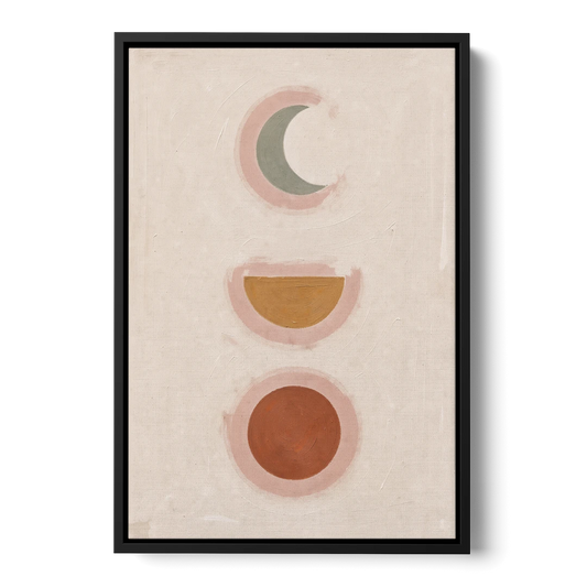 Three Moon Phases Stacked in Earth Tones - Black Framed Canvas Wall Art - Front