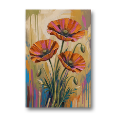Three Retro Poppies in a Warm Breeze - Canvas Wall Art - Front