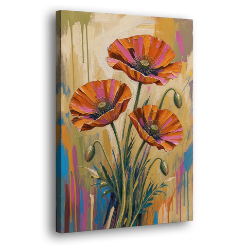Three Retro Poppies in a Warm Breeze - Canvas Wall Art - Side