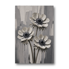 Three White Anemones with Black Centers - Canvas Wall Art - Front