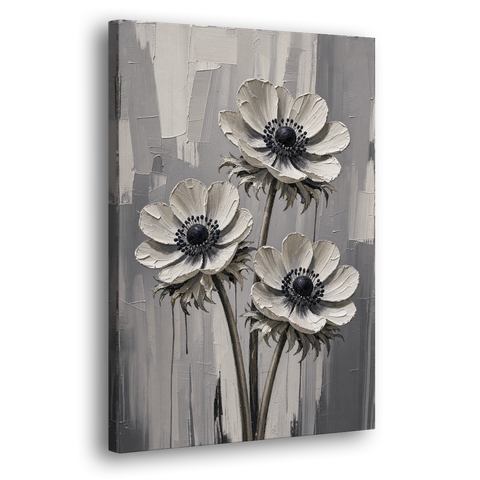 Three White Anemones with Black Centers - Canvas Wall Art - Side