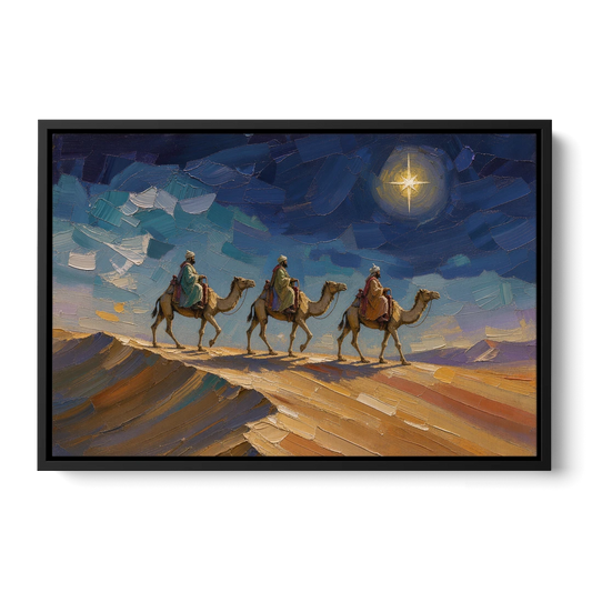 Three Wise Men Painting Along the Dune - Black Framed Canvas Wall Art - Front