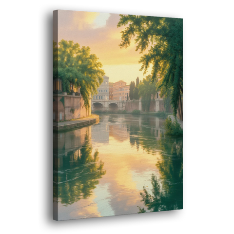 Tiber River Reflections - Canvas Wall Art - Side