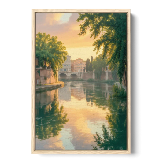 Tiber River Reflections - Oak Framed Canvas Wall Art - Front