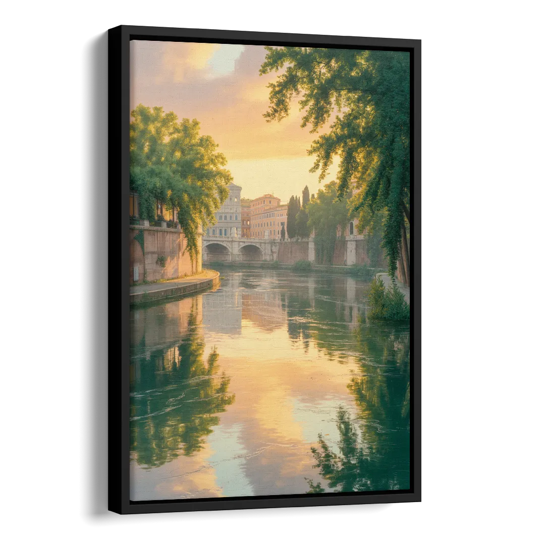 Tiber River Reflections Side - Black Canvas Wall Art