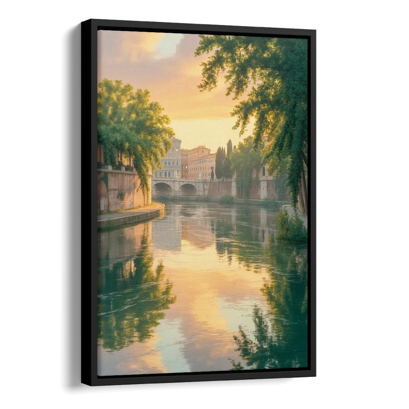 Tiber River Reflections Side - Black Canvas Wall Art