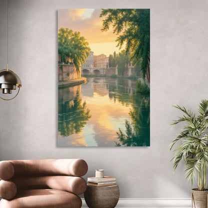 Tiber River Reflections Living Room - Canvas Wall Art