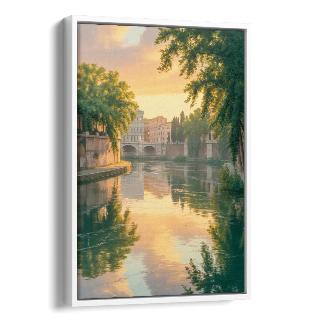 Tiber River Reflections Side - White Canvas Wall Art